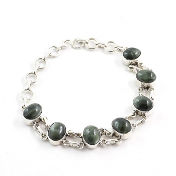 Green seraphinite silver bracelet for women
